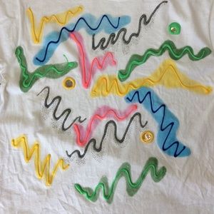 Marjac Womens Vintage Short Sleeve T-shirt Size XL Puffy Paint 1990 s USA
